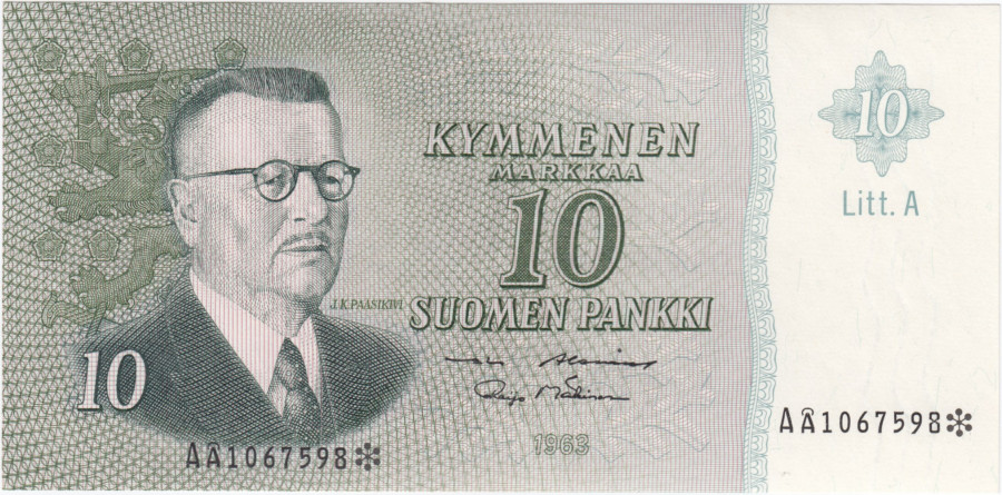 10 Markkaa 1963 Litt.A AÅ1067598*